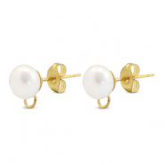 Apprêts en acier Inox boucles d'oreilles / puces d’oreilles Imitation perle avec anneau 8mm Doré