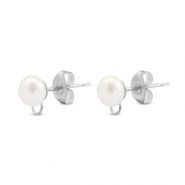 Apprêts en acier Inox boucles d'oreilles / puces d’oreilles Imitation perle avec anneau 6mm Argenté