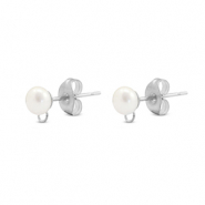 Apprêts en acier Inox boucles d'oreilles / puces d’oreilles Imitation perle avec anneau Argenté