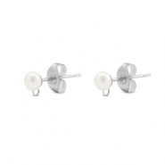 Apprêts en acier Inox boucles d'oreilles / puces d’oreilles Imitation perle avec anneau 5mm Argenté