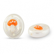 Perles acryliques ovale avec champignon Perle-orange-blanc