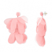 Boucles d'oreilles tendance fleur en mousseline Rose pêche-doré