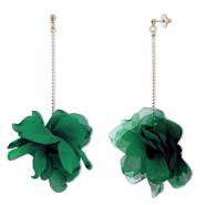 Boucles d'oreilles tendance fleur en mousseline Vert foncé-doré