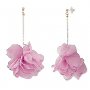 Boucles d'oreilles tendance fleur en mousseline Rose mauve-doré