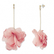 Boucles d'oreilles tendance fleur en mousseline Rose pêche-doré