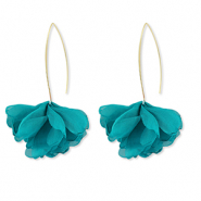 Boucles d'oreilles tendance fleur en mousseline Vert sarcelle-doré