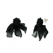 Boucles d'oreilles tendance fleur en mousseline Noir-doré