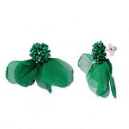 Boucles d'oreilles tendance fleur en mousseline Vert foncé-doré