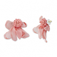 Boucles d'oreilles tendance fleur en mousseline Rose pêche-doré