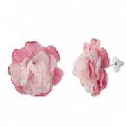 Boucles d'oreilles tendance fleur en mousseline Rose-rose clair-argenté