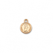 Breloques en m&eacute;tal rond avec la Reine Elizabeth Dor&eacute;