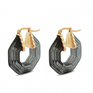 Boucles d'oreilles résine tendance hexagone Doré-transparent noir
