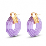 Boucles d'oreilles résine tendance hexagone Doré-transparent violet