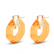 Boucles d'oreilles résine tendance hexagone Doré-transparent orange