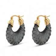 Boucles d'oreilles résine tendance ovale Doré-transparent noir