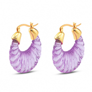 Boucles d'oreilles résine tendance ovale Doré-transparent violet