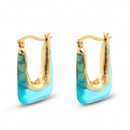 Boucles d'oreilles résine tendance rectangle Doré-transparent vert turquoise