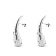 Boucles d'oreilles / puces en acier Inox goutte avec strass Argenté