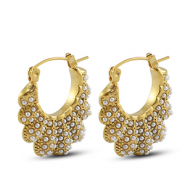 Boucles d'oreilles / puces en acier Inox éventail avec imitations perles Doré