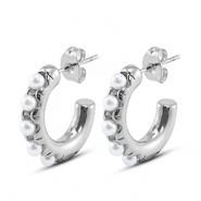 Boucles d'oreilles / puces en acier Inox avec imitations perles Argenté