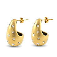 Boucles d'oreilles / puces en acier Inox goutte avec strass Doré