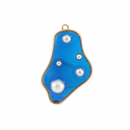 Pendentifs en résine irrégulier avec perles Doré-bleu-blanc