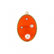 Pendentifs en r&eacute;sine ovale avec perles Dor&eacute;-orange-blanc