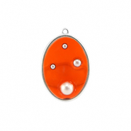 Pendentifs en r&eacute;sine ovale avec perles Argent&eacute;-orange-blanc