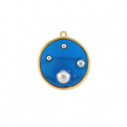 Pendentifs en r&eacute;sine rond avec perles Dor&eacute;-bleu-blanc