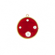 Pendentifs en r&eacute;sine rond avec perles Dor&eacute;-rouge-blanc
