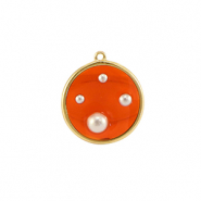 Pendentifs en r&eacute;sine rond avec perles Dor&eacute;-orange-blanc