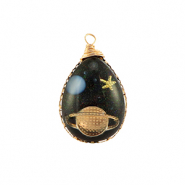 Pendentifs en résine ovale galaxie Doré-bleu-pailleté