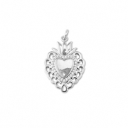 Métal TQ laiton breloques coeur avec lotus Argenté