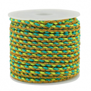 Cordon tress&eacute; tendance 3mm Turquoise-vert-dor&eacute;