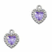 Breloques en acier Inox zirconium coeur Argenté-violet