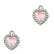 Breloques en acier Inox zirconium coeur Argenté-rose clair