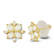 Métal TQ laiton boucles d'oreilles / puces d’oreilles zirconium fleur Doré