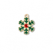 Breloques en m&eacute;tal zirconium flocon de neige Dor&eacute;-vert-rouge