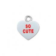 Pendentifs en r&eacute;sine coeur "SO CUTE" Bleu clair-rouge