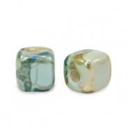 Perles en c&eacute;ramique DQ grecque cube 7mm Turquoise
