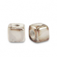 Perles en c&eacute;ramique DQ grecque cube 5mm Beige-marron
