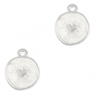 Breloques en m&eacute;tal DQ coeur Argent&eacute; antique-blanc nacr&eacute; (sans nickel)