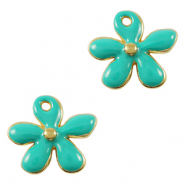 Breloques en m&eacute;tal DQ fleur Dor&eacute;-turquoise (sans nickel)