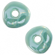 Perles en c&eacute;ramique DQ grecque donut Turquoise