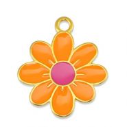 Breloques en métal DQ fleur Orange-Fuchsia-Doré (sans nickel)
