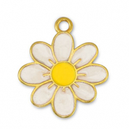 Breloques en métal DQ fleur Perle Blanc-Jaune-Doré (sans nickel)