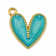 Breloques en métal DQ coeur Perle Turquoise-Doré (sans nickel)