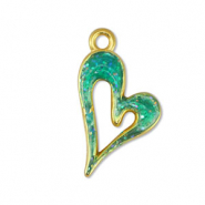 Breloques en métal DQ coeur Pailleté Turquoise-Doré (sans nickel)