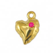 Breloques en métal DQ coeur Fuchsia-Doré (sans nickel)