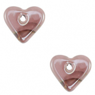 Perles en c&eacute;ramique DQ grecque coeur Rose-marron
